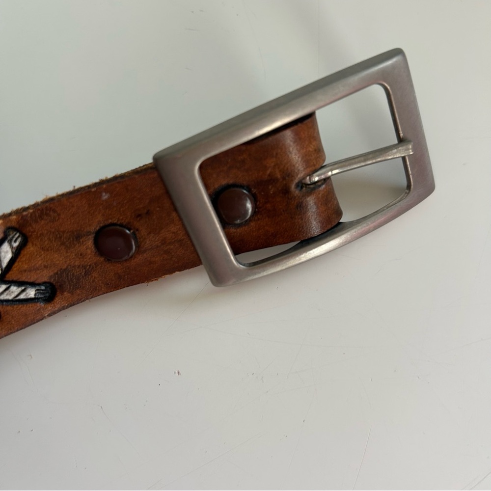 Etched leather western style belt 46” - Picture 3 of 4